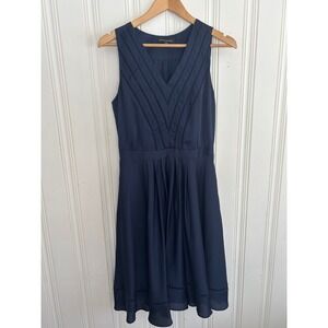 Banana Republic Navy Blue V Neck Sleeveless Midi Dress Sz 6 Event Wedding Guest